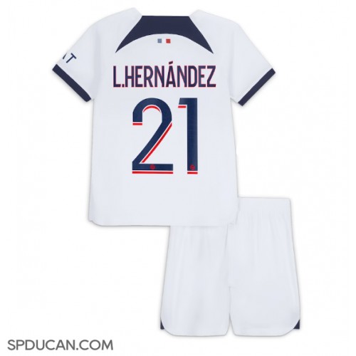 Dječji Nogometni Dres Paris Saint-Germain Lucas Hernandez #21 Gostujuci 2023-24 Kratak Rukav (+ Kratke hlače)